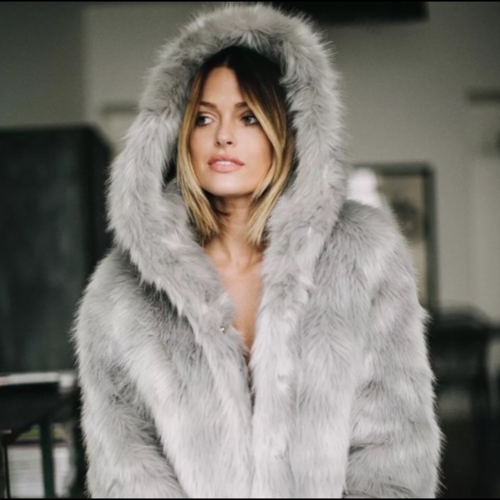 Missguided X Caroline Receveur faux fur coat.